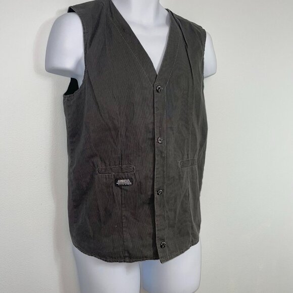 Vintage Cotton Vest Mens S Gray Sleeveless 4 Button - Picture 2 of 12